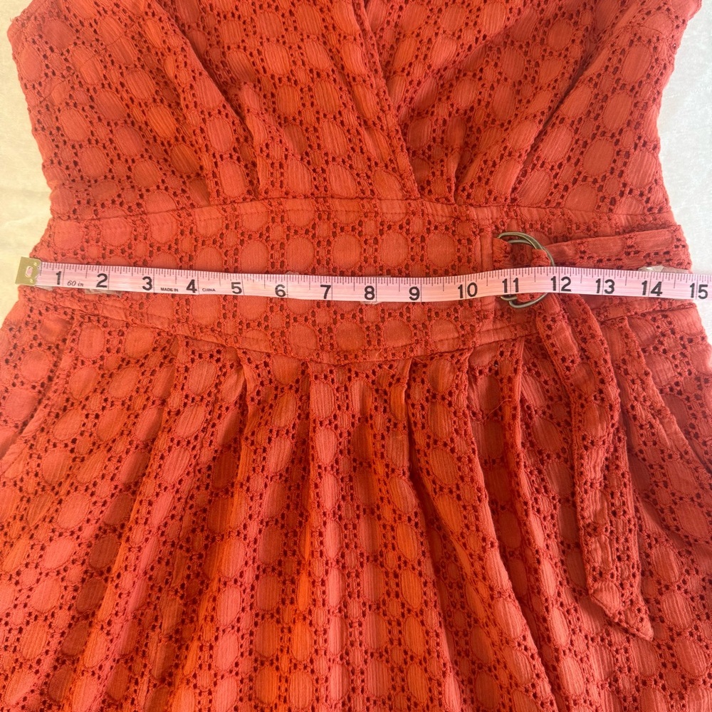Anthropologie Elm Burnt Rust Orange Lacy Eyelet Sleeveless Collared Midi Dress - Picture 12 of 14